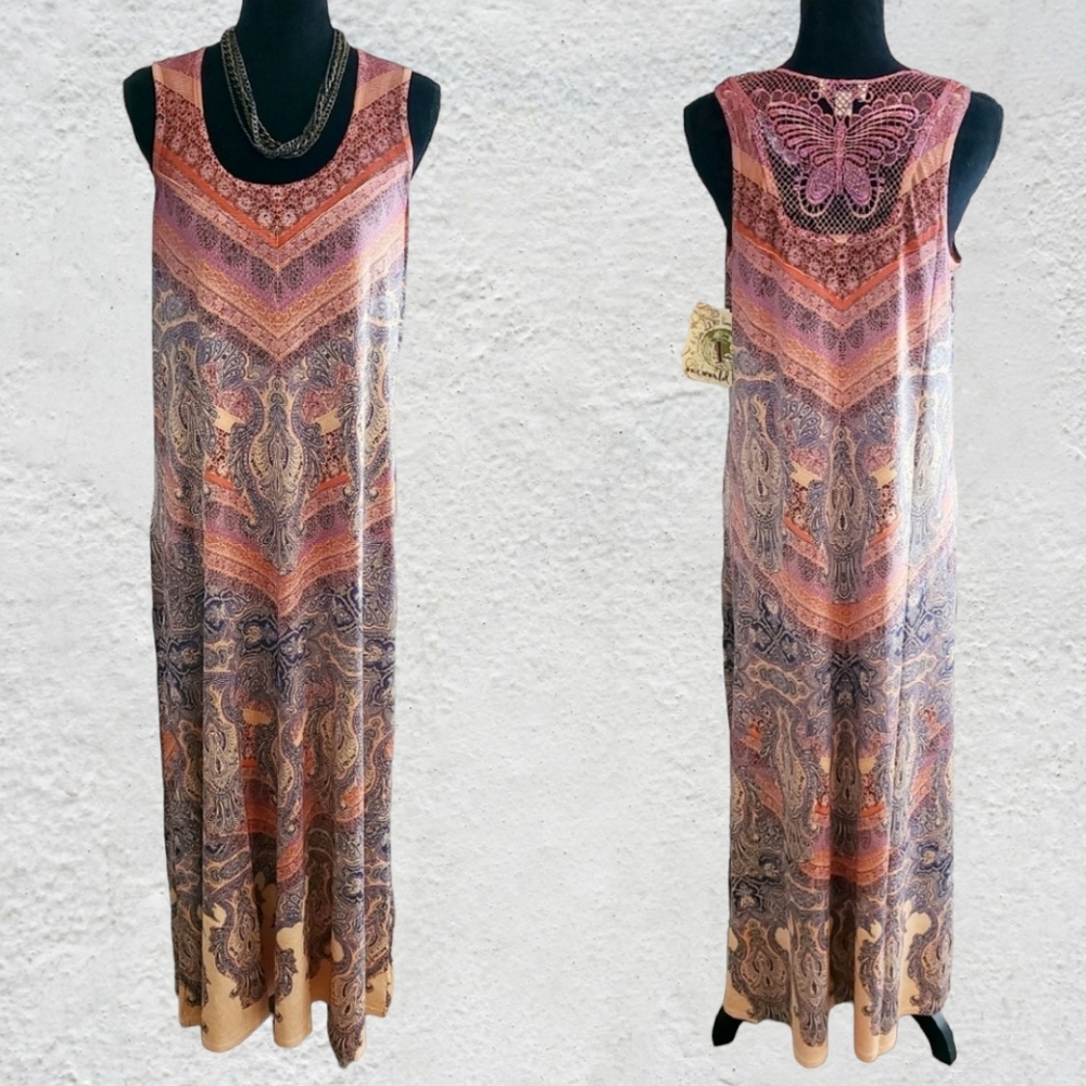 One World Micro Jersey Back Applique Maxi Dress
